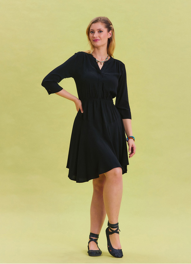 Black Midi Dress with Judge Collar and Button Detail 4463